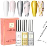 Yueshop Art Liner Gel Nail Polishes Set, Painting Soak Off Gel Nail Varnish Set 3x 8 ml Gel Nail Polish Gold Silver White Collection Drawing UV L