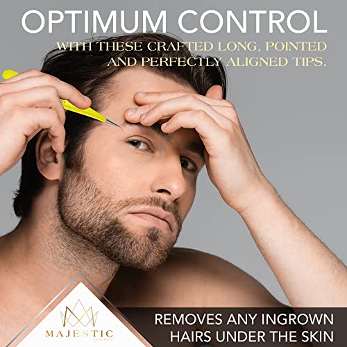 Majestic Bombay Fine Point Tweezers for Women and Men – Splinter Ticks, Facial, Brow and Ingrown Hair Removal–Sharp, Needle Nose, Surgical Tweeze