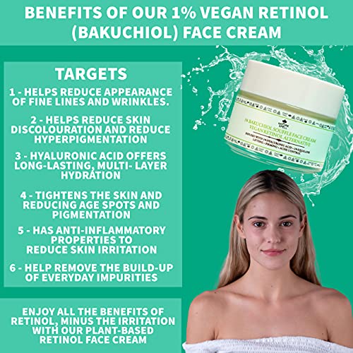 Nature Spell Natural Retinol Cream for Face 100ml – Reduces Appearance of Fine Lines – (Bakuchiol + Hyaluronic Acid) - Anti Wrinkle Face Cream –