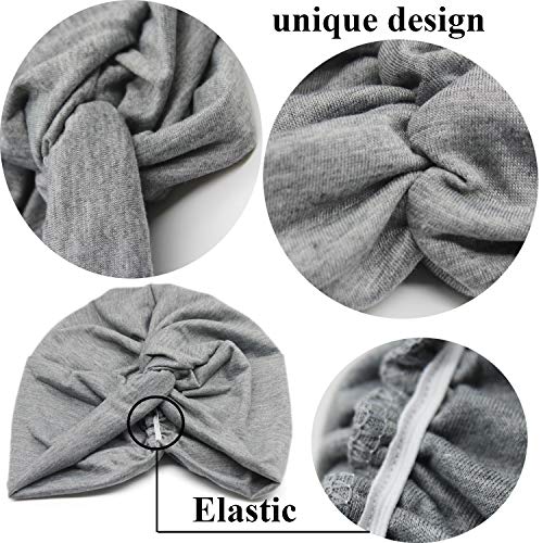 beifon 2 Pieces Womens Elastic Cotton Turban Beanie Hats Soft Print Hair Turban Scarf Pre Tied Head Warp Coverings Fashion Stretch Sleep Cap for