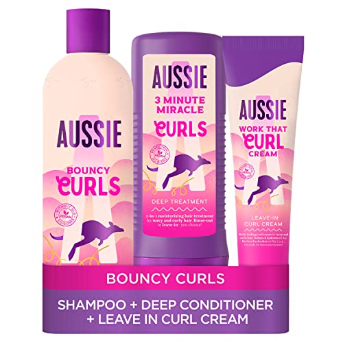 Aussie Curls Shampoo and Conditioner Set with Leave In Conditioner Curl Cream, Curly Hair Products with Coconut Oil, Jojoba Oil & Macadamia Nut O