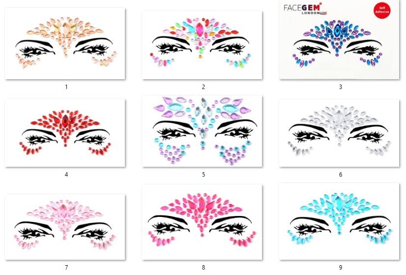 Face Gems Adhesive Glitter Jewel Tattoo Sticker Festival Gems Rave Party Body Make Up (Shine)