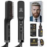Ceenwes 3 in 1 Professional Beard Straightener with Beard Oil Beard Balm Portable Hair Straightener Brush Perfect Men Gifts for Hair Styling Men’
