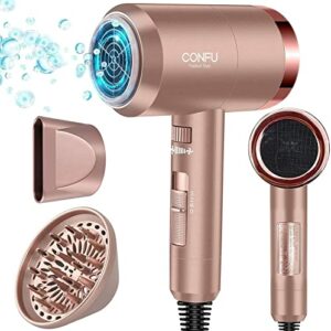 1800W Ionic Hairdryer for Women, CONFU Professional Powerful Travel Blow Hairdryer with Diffuser & Concentrator, 3 Heat Settings, Fast Drying Dry