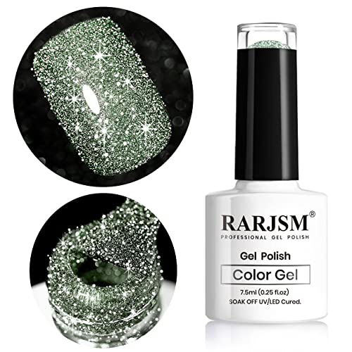 RARJSM Silver Glitter Gel Nail Polish Sparkle Nail Gel Varnish Requires Drying Under UV LED Lamp for Women Spring Summer Nail UV Beauty Art Desig