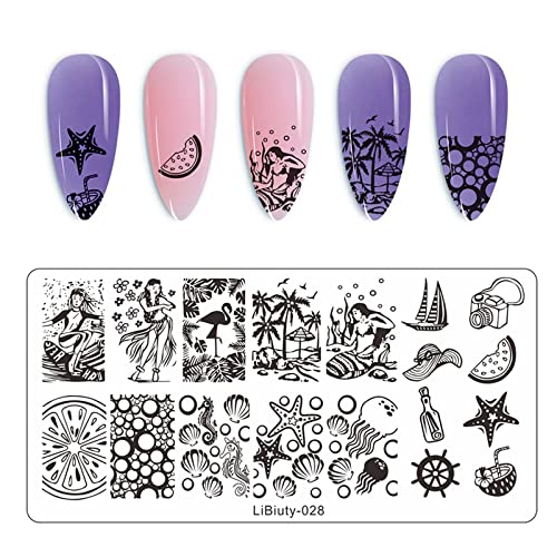 JEEWHEET 6 Nail Art Stamping Plates with Stamper and Scraper - Flowers, Geometric Patterns Nail Template for Nail Salon Designs - Nail Image Stam