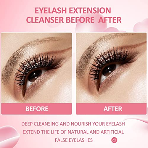 Lash Shampoo For Lash Extensions, Lash Extension Cleanser 60ML+2 Brushes+ Rinse Bottle, Paraben & Sulfate Free, Lash Wash and Cleaner For Daily U