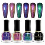 BORN PRETTY Chameleon Nail Polish Set Holographic Glitter Polish Sparkle Shimmer Nail Art Polish with Black Nail Polish Multicolored Nail Art Var