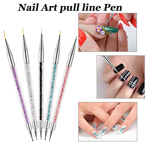 AUERVO 8PCS Nail Art Brushes, Nail Art Pens for Dotting Painting Tools Drawing Nails Brush Pen with Glitter Handle for DIY Nail Art Design