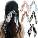 5 Pcs Satin Bowknot Hair Scrunchies Floral Hair Band Elastic Hairbands Hair Scarf Scrunchies Ponytail Holder Hair Accessories for Women Girls
