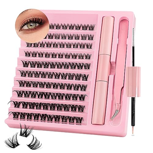 Leipple DIY Lash Extension Kit, Individual Lashes with Lash Glue Bond and Seal, 200 Cluster Lashes 8~16mm Natural Look Lash Clusters False Eyelas