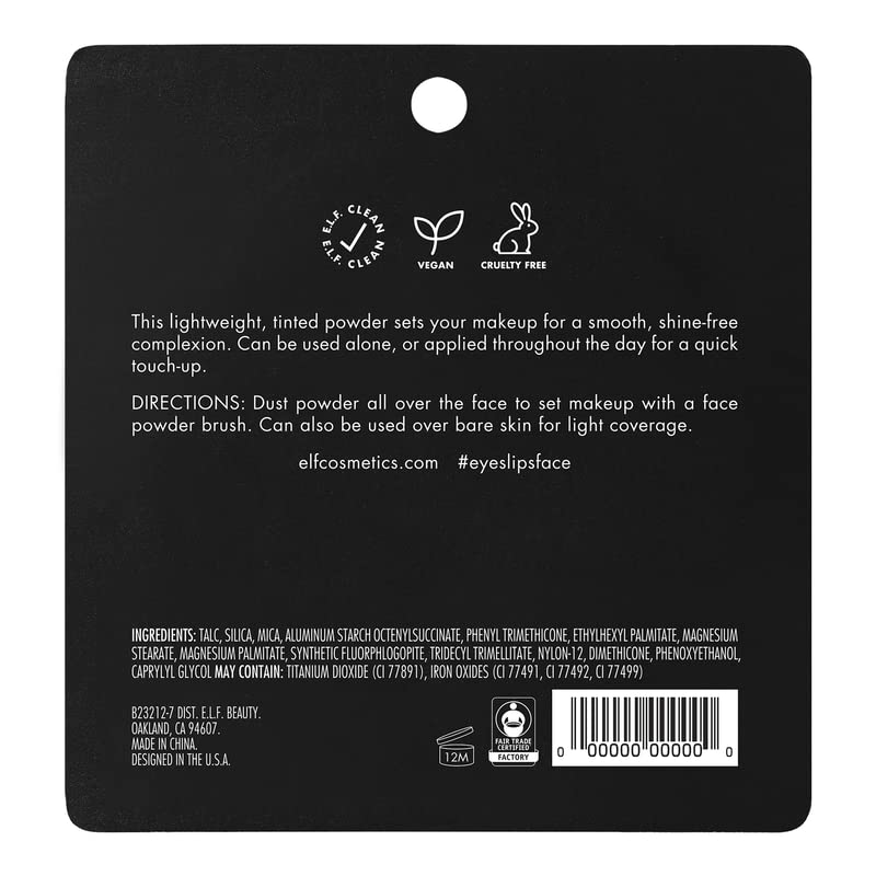 e.l.f. Prime & Stay Finishing Powder, Sets Makeup, Controls Shine & Smooths Complexion, Sheer, 0.17 Oz (4.8g)