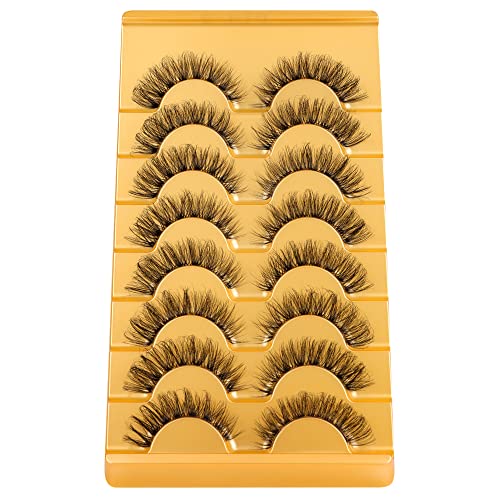 JIMIRE Cat Eye Eyelashes Natural Lashes Fluffy 15mm 3D Clear Band Faux Mink Lashes Fake Lashes 8 Pairs Pack