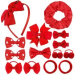 Dacitiery 32Pcs Girls School Hair Accessories Kit Red Bow Hair Clips Red Bow Headband Elastics Bands Hair Accesories for Girls Birthday Gift
