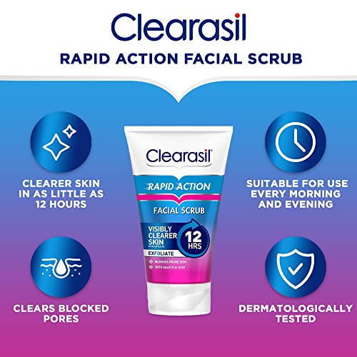 Clearasil Rapid Action Exfoliating Scrub, For Acne Prone Skin, Unclog Pores, Reduces Blackheads, Pimples & Excess Oil, Everyday Spots Prevention,