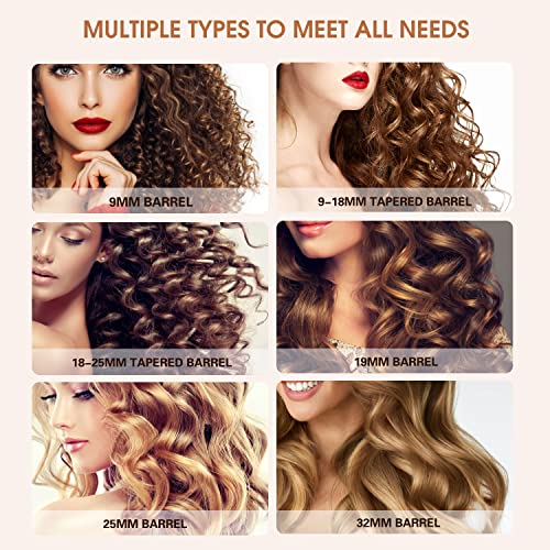 janelove Hair Curler, Curling Wand,6 in 1 Hair Iron Set for Long/Short Hair, with 5 Interchangeable Ceramic Barrel,Include Large/Small Hair Waver