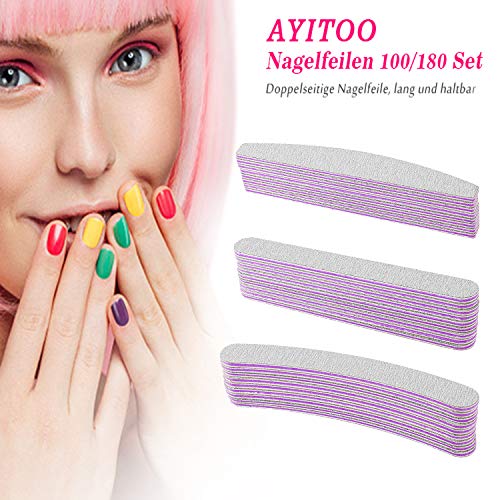 AYITOO Nail File Gel Grit 50pcs in Set Manicure File Nail Polisher Boards Buffers Grit 100/180 Professional Nail Files for Acrylic Gel Nails Natu