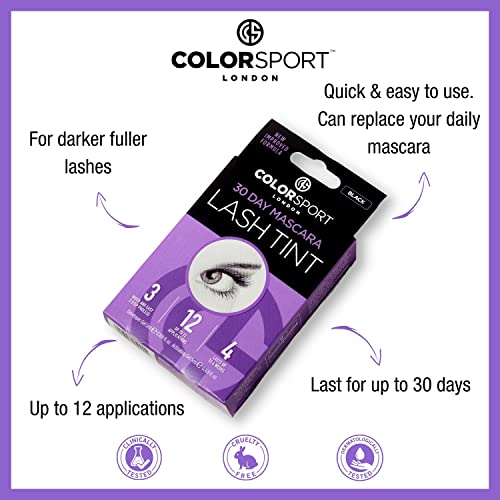 Colorsport London 30 Day Mascara Lash Tint - Volumising Mascara with Semi-Permanent Eyelash Dye, Lasts up to 30 Days with 12 Applications, Black