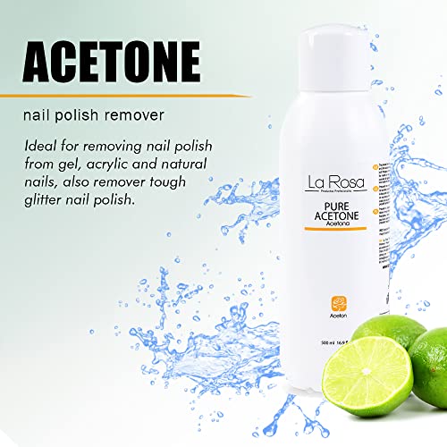 LaRosa ACETONE Gel Polish Remover 100% PURE Acetone Nail Polish Remover, nail glue remover for false nails and acrylic, pleasant Lemon aroma 500