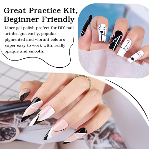 INPING Nail Art Liner Gel Polish, 2 Basic Colors Black White Liner Painted Gel Set Soak-Off UV/LED Nail Varnish Line Pen for Drawing Liner Swirl