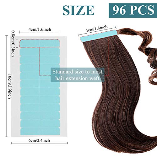 Hair Extension Tape Tabs, 96pcs Pre-cut Double Sided Adhesive Tapes in Hair Extensions, Beauty Tool for Human Hair Weft Replacement - Waterproof