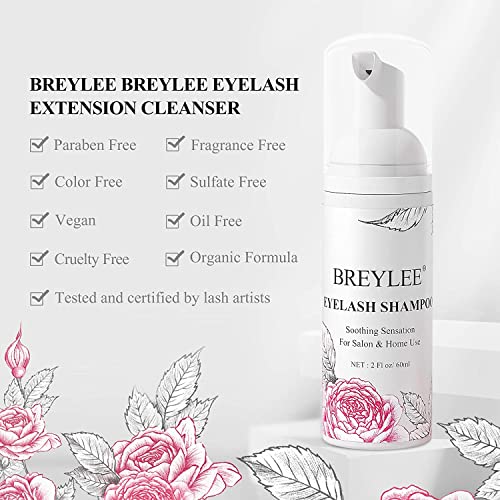 Eyelash Extension Shampoo, BREYLEE Eyelash Extension Cleanser Eyelash Extension Foam with Rinse Bottle+Brushes for Makeup Remover for Salon and H