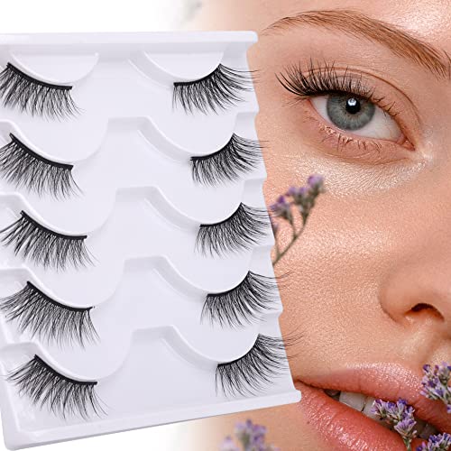 Newcally Eyelashes Half Lashes Natural Cat Eye Wispy False Eyelashes Fluffy Volume Strip Fake Eyelashes Accent Corner 3/4 Eye Lashes Cluster DIY
