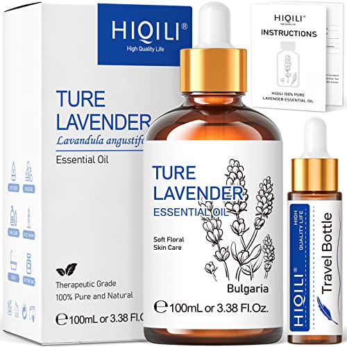 HIQILI Lavender Essential Oils for Sleep 100ml, 100% Pure Undiluted Premium Therapeutic Grade Oil for Aromatherapy Diffuser, Skin Care, Massage,