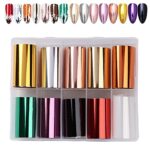 10 Rolls Metallic Color Holographic Nail Foil Transfer Sticker, EBANKU Nail Foil Adhesive Sticker, Nail Art Tips Warps Shining DIY Stickers Nail