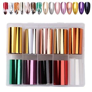 10 Rolls Metallic Color Holographic Nail Foil Transfer Sticker, EBANKU Nail Foil Adhesive Sticker, Nail Art Tips Warps Shining DIY Stickers Nail