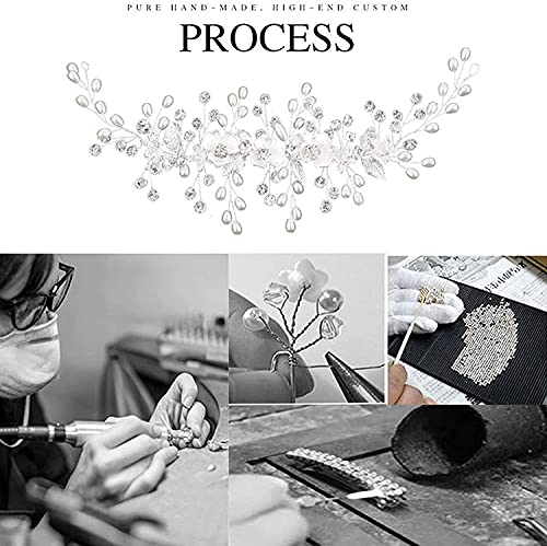 Bride Hair Accessories Wedding Hair Vines, Crystal Headpieces Flower Headband Bridal Hair Pieces, Pearl Hair Accessories for Women and Girls Hair