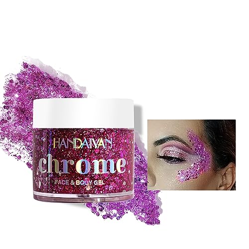 Body Glitter Gel, 50ML Face Glitters Body Gel Sequins Shimmer Liquid Eyeshadow, Mermaid Sequins Liquid Holographic Glitter Gel, Chunky Glitter fo