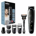 Braun All-in-one Trimmer 3 MGK3245, 7-in-1 Beard Trimmer For Men, Hair Clipper, For Face, Hair, 5 Attachments, Black/Blue, (UK 2pin plug)