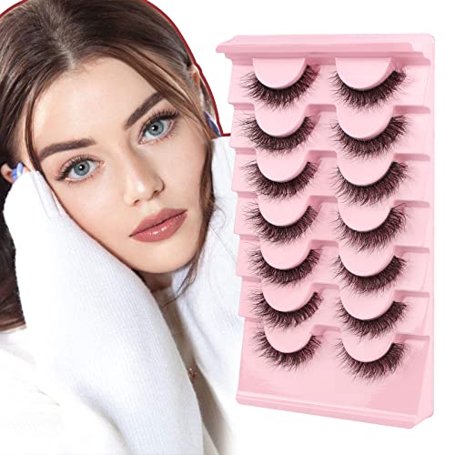 Oreola False Eyelashes Natural Fluffy Wispy Faux Mink Lashes Fluttery Light Fake Eyelashes Super Soft 7 Pairs Pack