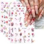JMEOWIO 12 Sheets Spring Flower Nail Art Stickers Decals Self-Adhesive Leaves Nail Supplies Nail Art Design Decoration Accessories