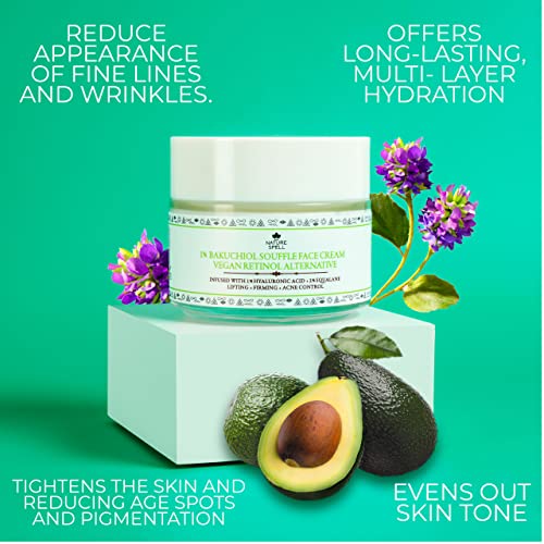 Nature Spell Natural Retinol Cream for Face 100ml – Reduces Appearance of Fine Lines – (Bakuchiol + Hyaluronic Acid) - Anti Wrinkle Face Cream –