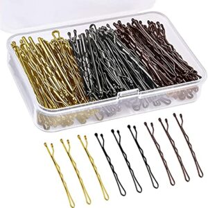 150 Pieces Bobby Pins, Hair Clips Hair Grips Kirby Grips for Women Hair Styling Pins with Storage Box (Black & Blonde & Brown)