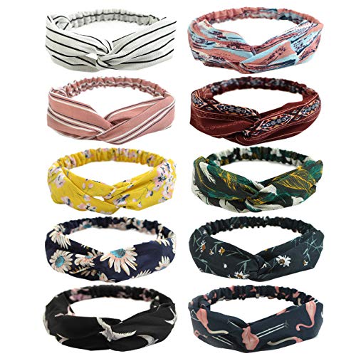DRESHOW 10 Pieces Wide Headbands Knot Turban Headband Hair Band Elastic Hair Accessories for Women and Girls