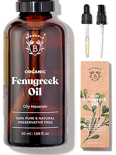 Bionoble Organic Fenugreek Oil 50ml - Oily Macerate made with Sunflower Oil - 100% Pure and Natural - Body, Chest, Buttocks, Hair - Vegan and Cru
