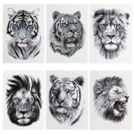 Sibba 3D Realistic Tiger Lion Temporary Tattoos 6 Sheets Waterproof Forearm Transfer Fake Tattoo Stickers Body Art Large Tattoo Sticker Animals P