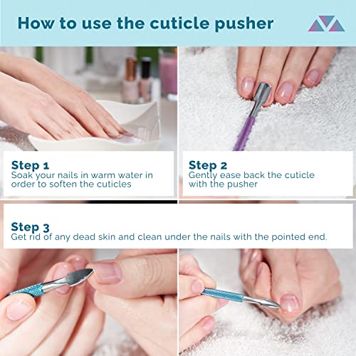 Cuticle Pusher Tool Dual Sided Premium Quality Metal Nail Scraper - Cleans Nails Without Damage - Spoon pushes cuticles Away from Nails