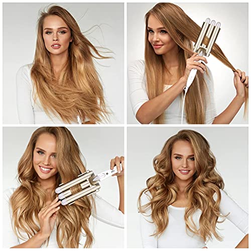 flintronic Hair Curler, 3 Barrels Curler Ceramic Curling Iron Wand Hair Wavers with Two Gear Temperature Control, 25mm Curling Tongs Crimping Bub