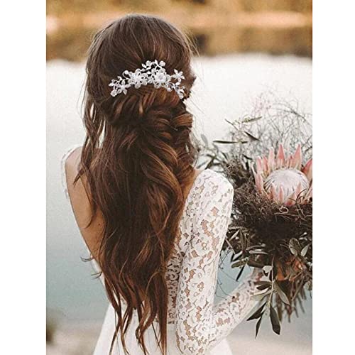 Bridal Wedding Hair Clip Comb,Pearl Wedding Hair Accessories,Bridal Decoration Hair Comb Headpiece for Women Girls Brides Bridesmaids Sparkly Bea