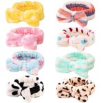 8 Pack Spa Headband, Coral Fleece Makeup Headband Cosmetic Headband for Washing Face, Bow Headbands for Shower Terry Cloth Headbands for Women Fa
