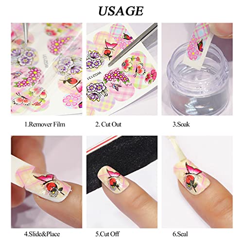 Cyalean Nail Art Stickers, 24 Sheets Water Transfers DIY Art Nail Stickers Self Adhesive Colorful Flowers Watermark Nail Sticker for Women Girls