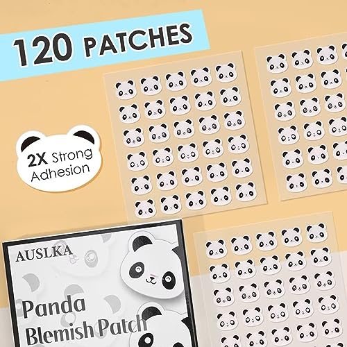 AUSLKA Panda Pimple Patches - 120 Patches, Hydrocolloid Spot Dots - Blemishes Patch - Pimple Stickers,Patches To Cover Facial Blemishes
