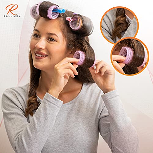 Rollicky Velcro Hair Rollers Set (32Pcs) - 18 Self Grip Velcro Hair Rollers for Hair Volume & Styling (6 Small, 6 Medium, 6 Large), 12 Duckbill H