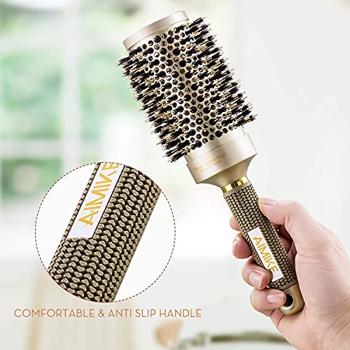 Round Brush, Nano Thermal Ceramic & Ionic Tech Hair Brush, Round Barrel Brush with Boar Bristles, Enhance Texture for Hair Drying, Styling, Curli