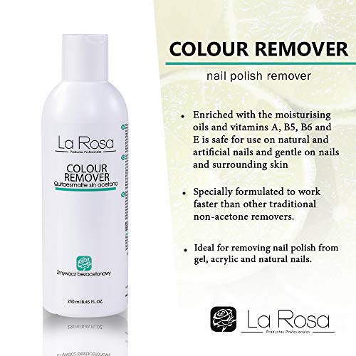 La Rosa ACETONE-FREE Nail Polish Remover, NON-ACETONE remover, quickly removes enamel from natural, gel and acrylic nails, Lemon Aroma (250 ml)