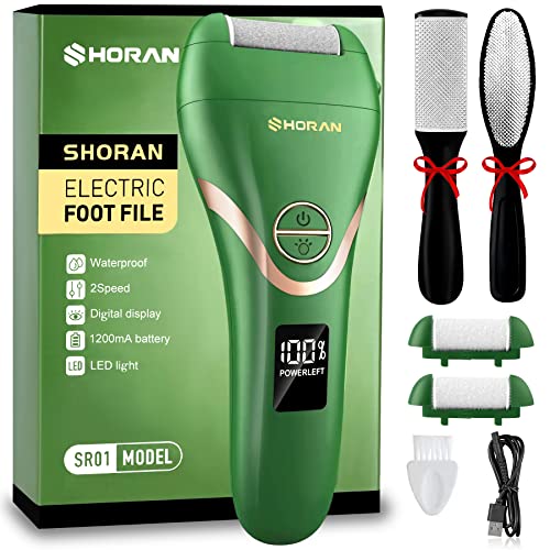 SHORAN Electric Foot File Feet Hard Skin Remover, Professional Callus Remover Foot Grinder Pedicure Foot Care Set for Dead Skin Dry Skin, USB Rec